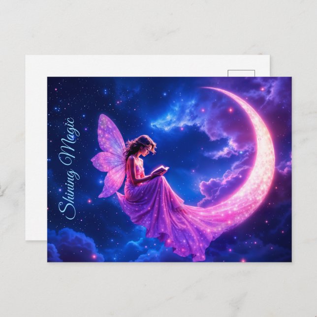 Nursery pink fairy fantasy glitter neon moon postcard (Front/Back)