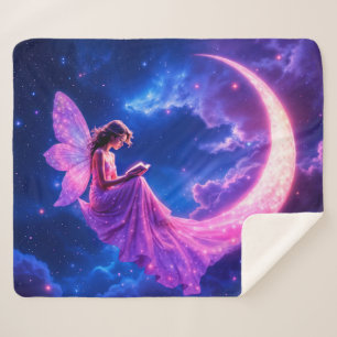 Nursery pink fairy fantasy glitter neon moon sherpa blanket
