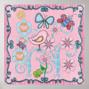 Nursery Poster Girls Baby Kids Pink Blue