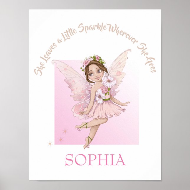 Nursery Quote Cute Pink Fairy Sparkle Dark Hair  Poster (Front)
