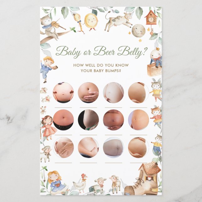Nursery Rhyme Baby or Beer Belly Baby Shower Game (Front)