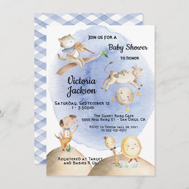 Nursery Rhyme baby shower invitations (Front/Back)