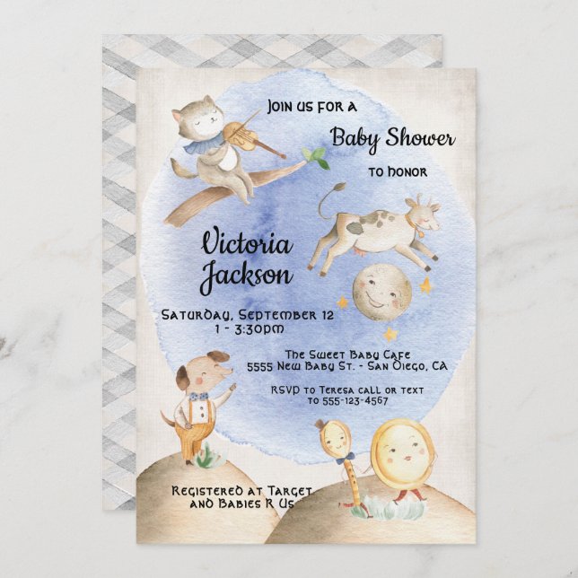Nursery Rhyme baby shower invitations (Front/Back)