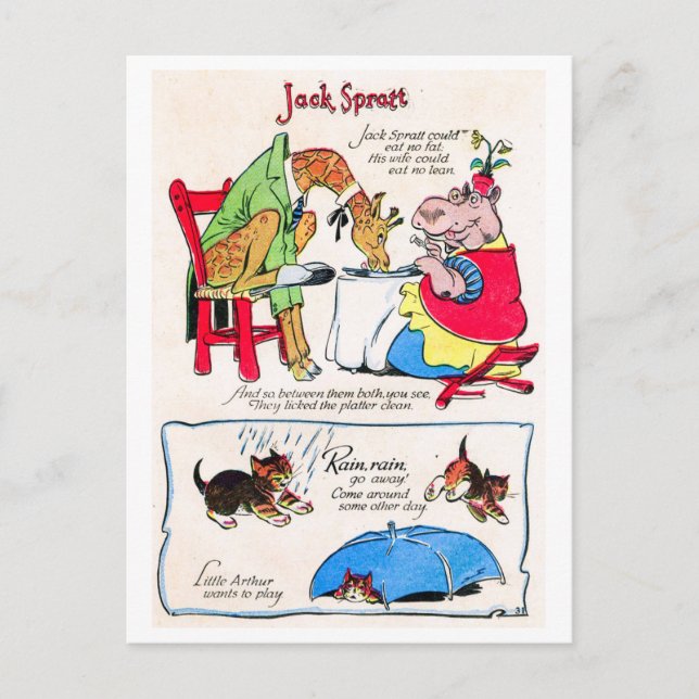 Nursery Rhyme - Jack Spratt, Rain Rain, Go Away Postcard (Front)