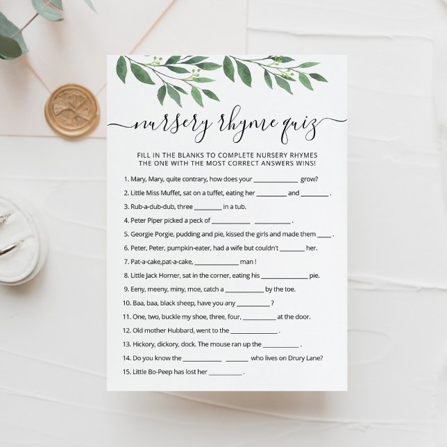 Nursery Rhyme Quiz Baby Shower game Card (Creator Uploaded)