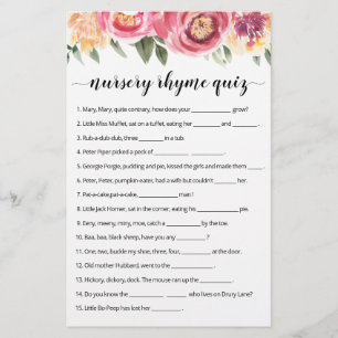 Nursery Rhyme Quiz Baby Shower game with Answers