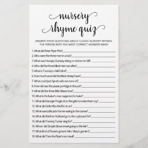 Nursery Rhyme Quiz Baby Shower game with Answers