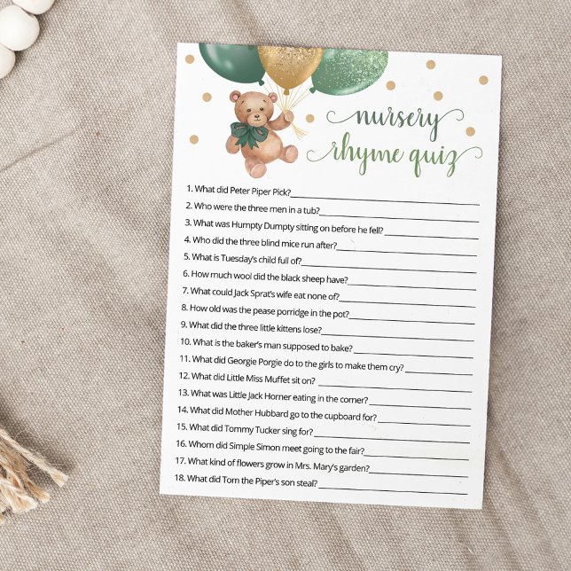 Nursery Rhyme Quiz Game Teddy Bear Card (Creator Uploaded)
