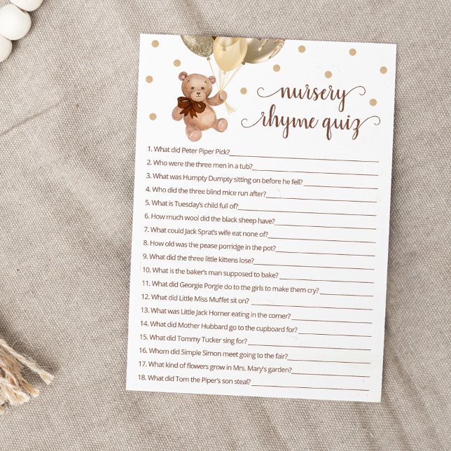 Nursery Rhyme Quiz Game Teddy Bear Card (Creator Uploaded)
