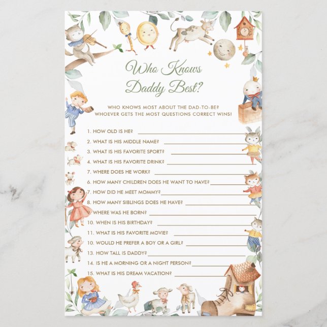 Nursery Rhyme Who Knows Daddy Best Shower Game (Front)