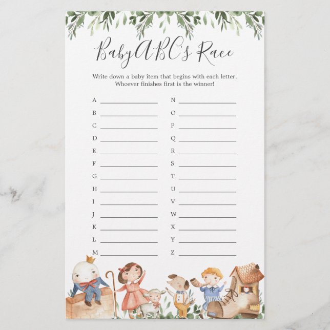 Nursery Rhymes Baby Shower ABC's Race Game (Front)