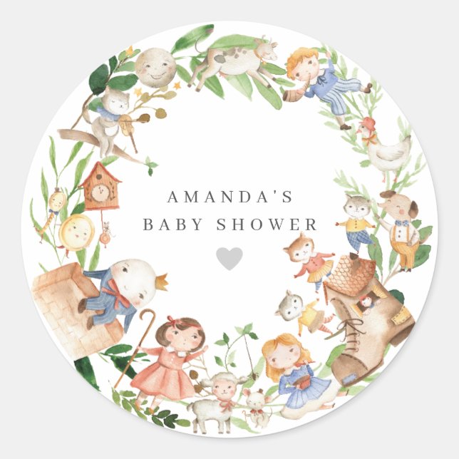 Nursery Rhymes Baby Shower  Classic Round Sticker (Front)