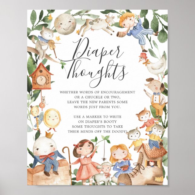 Nursery Rhymes Baby Shower Diaper Thoughts Sign (Front)