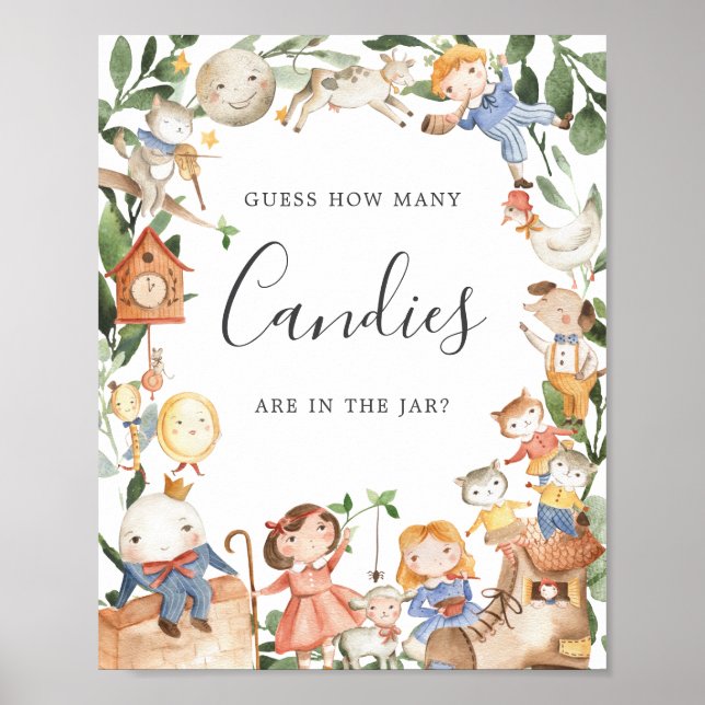 Nursery Rhymes Baby Shower Guess How Many Candies Poster (Front)