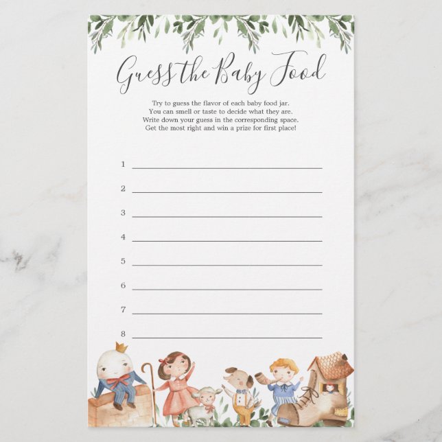 Nursery Rhymes Baby Shower Guess The Baby Food (Front)