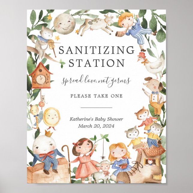 Nursery Rhymes Baby Shower Sanitising Station Sign (Front)