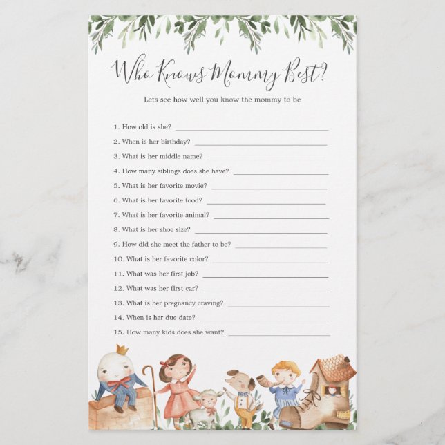 Nursery Rhymes Baby Shower Who Knows Mummy Best (Front)
