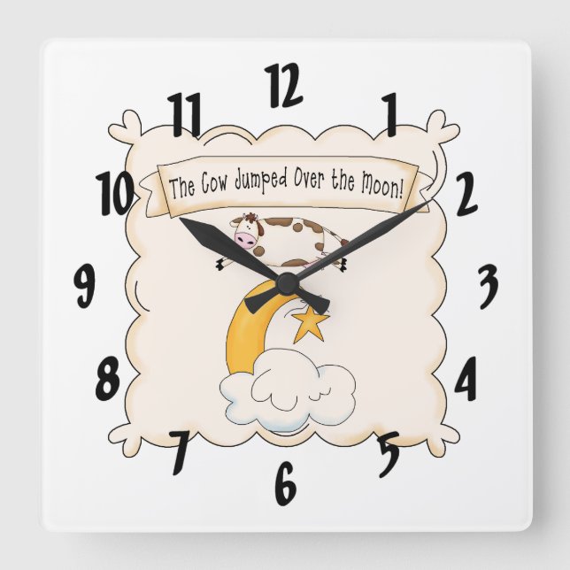 Nursery Rhymes Cow & Moon Kids Clock (Front)