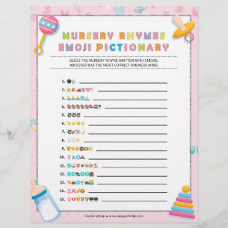 Nursery Rhymes Emoji Pictionary [Baby Basics Pink] Custom Letterhead