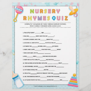 Nursery Rhymes Quiz [Baby Basics Blue] Custom Letterhead