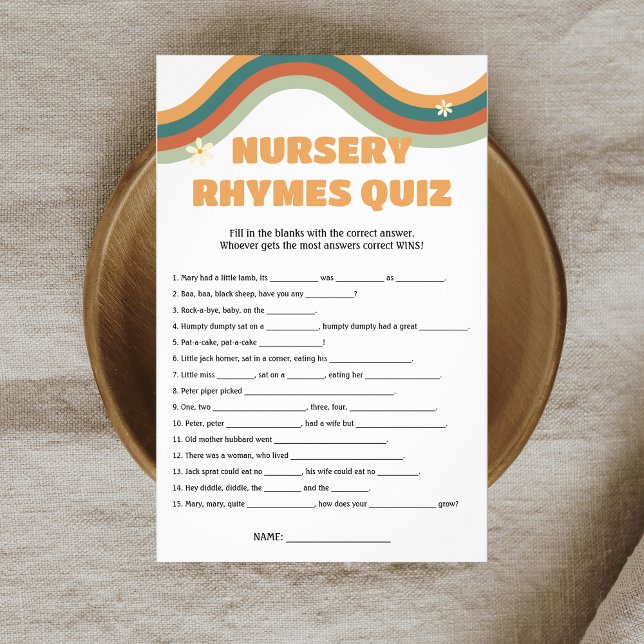 Nursery Rhymes Quiz Retro Groovy Baby Shower Flyer (Creator Uploaded)