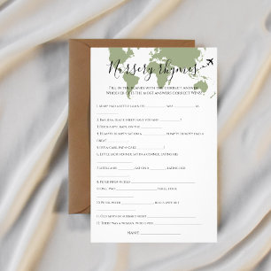 Nursery Rhymes Quiz Travel World Map Baby Shower Flyer