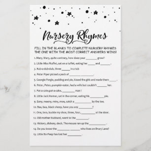 Nursery Rhymes with Answers Baby Shower Party Game