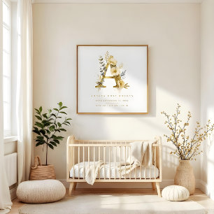 Nursery Romantic Floral A Letter Gold Effect Poster