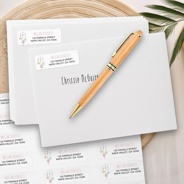 Nursery Stars Pink White Return Address Label (Return Address Labels from my Twinkle Twinkle baby shower collection)