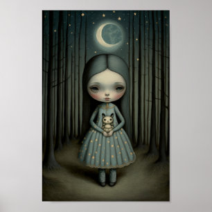 Nursery Sweet Little Girl and The Moon Art Poster