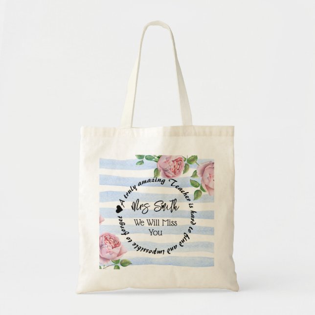 Nursery teacher pink roses Thank you gift fashion Tote Bag (Front)
