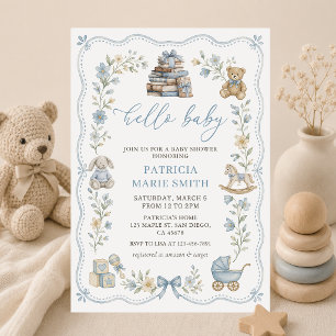 Nursery Toys Blue Floral Baby Shower Invitation