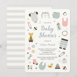 Nursery toys illustrations hand drawn baby shower invitation