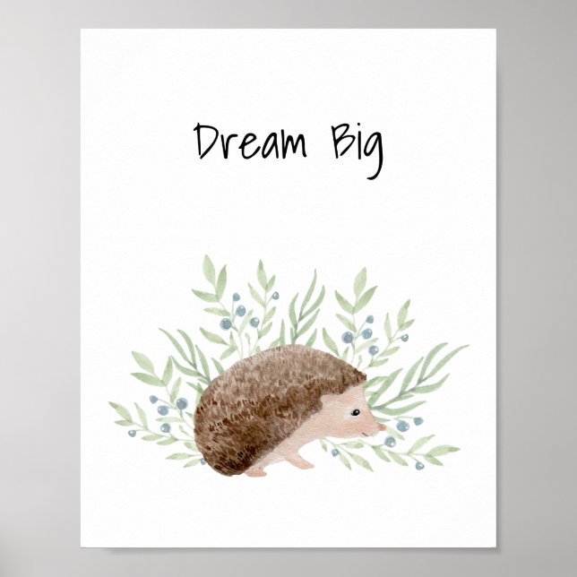 Nursery Wall Art Baby Animal Hedgehog Dream Big (Front)