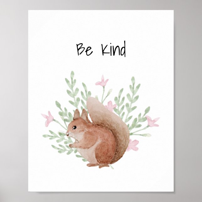 Nursery Wall Art Baby Animal Squirrel Be Kind (Front)