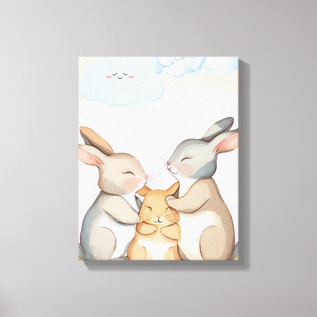 Nursery wall art - Canvas Print - Rabbit Family (Front)