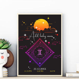 Nursery wall art new baby Custom name gemini