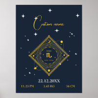 Nursery wall art new baby  Custom name Scorpio