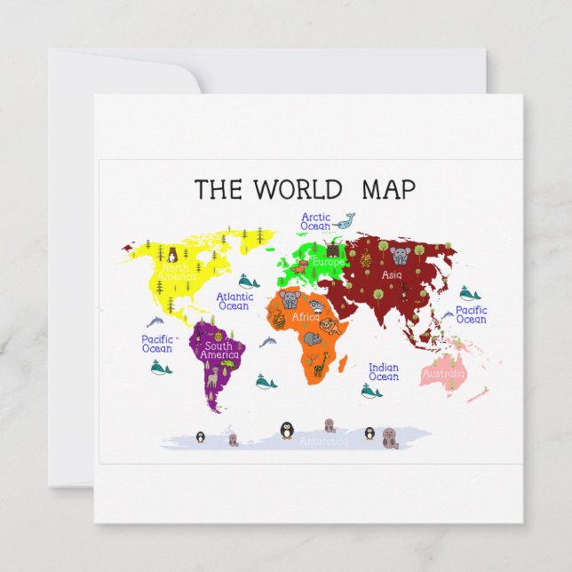 Nursery Wall Art, World Map Print, Chart Card (Front)
