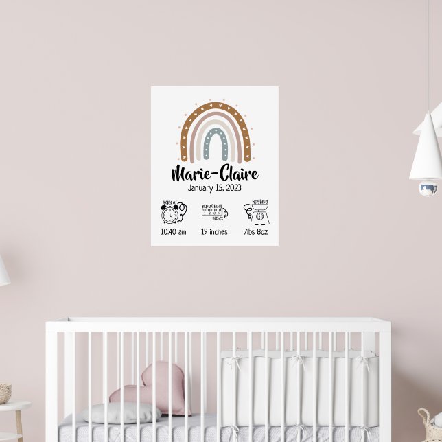 Nursery watercolor boho rainbow birth stats poster (Nursery 2)