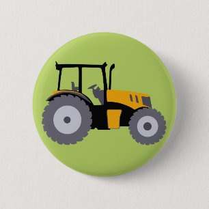 Nursery yellow tractor illustration dump truck 6 cm round badge