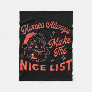 Nurses Always Make The Nice List Vintage Santa Chr Fleece Blanket