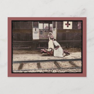 Nurses and Wounded at Train Station Postcard