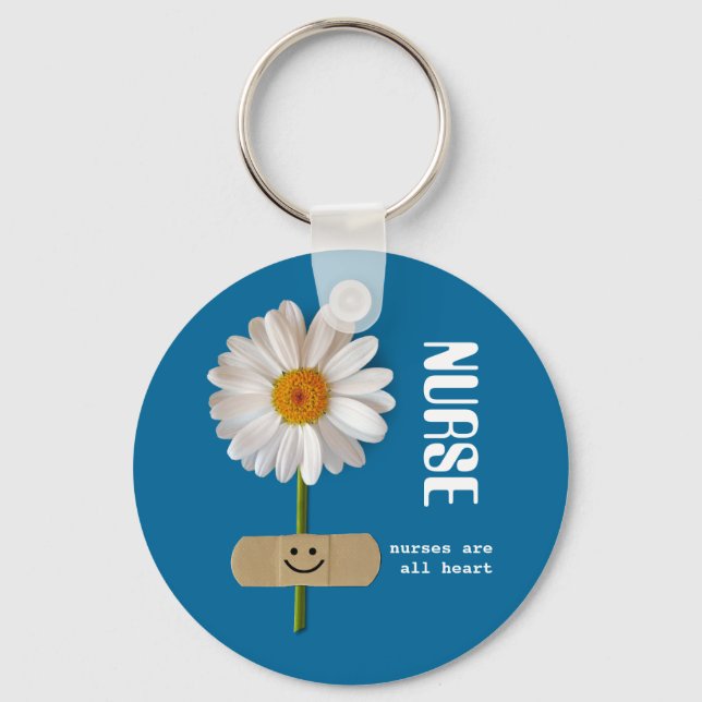Nurses are all Heart . Smiling Daisy Gift Key Ring (Front)