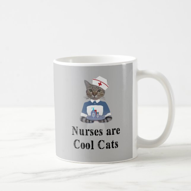 Nurses are Cool Cats Grey Funny Cat Coffee Mug (Right)