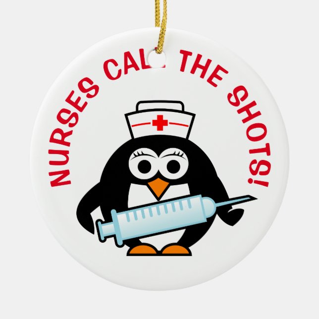 Nurses call the shots Christmas tree ornament (Front)