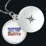 Nurses Call The Shots Locket Necklace<br><div class="desc">THANK YOU FOR CHECKING OUT MY DESIGN! :-) To all you nurses out there, I bet this statement is more true than anyone can imagine! Thank you for all you do! -- PLEASE NOTE: You can add background colour to any design, as well as move or change the size of...</div>