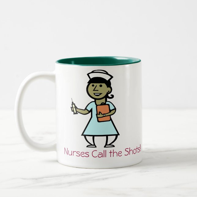 Nurses Call the Shots mug! Two-Tone Coffee Mug (Left)