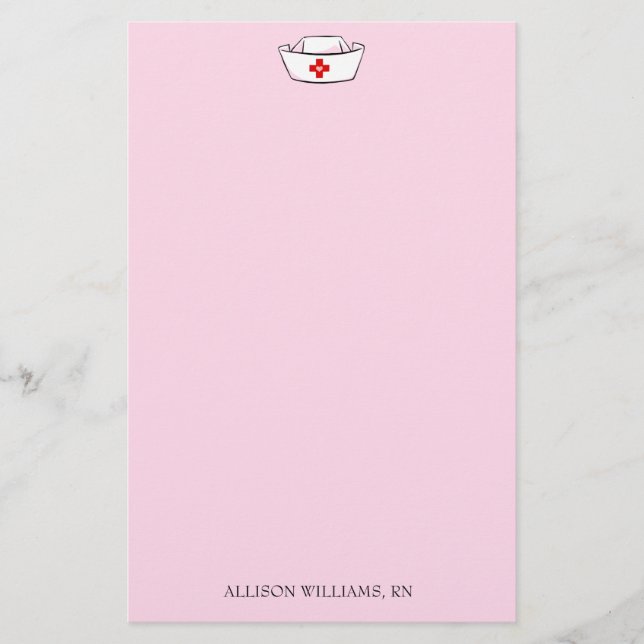 Nurse's Cap Add Name Pink Stationery (Front)