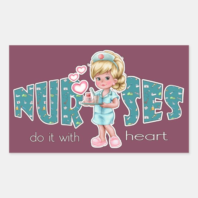 Nurses care with Heart. Cute Blonde Nurse Rectangular Sticker (Front)